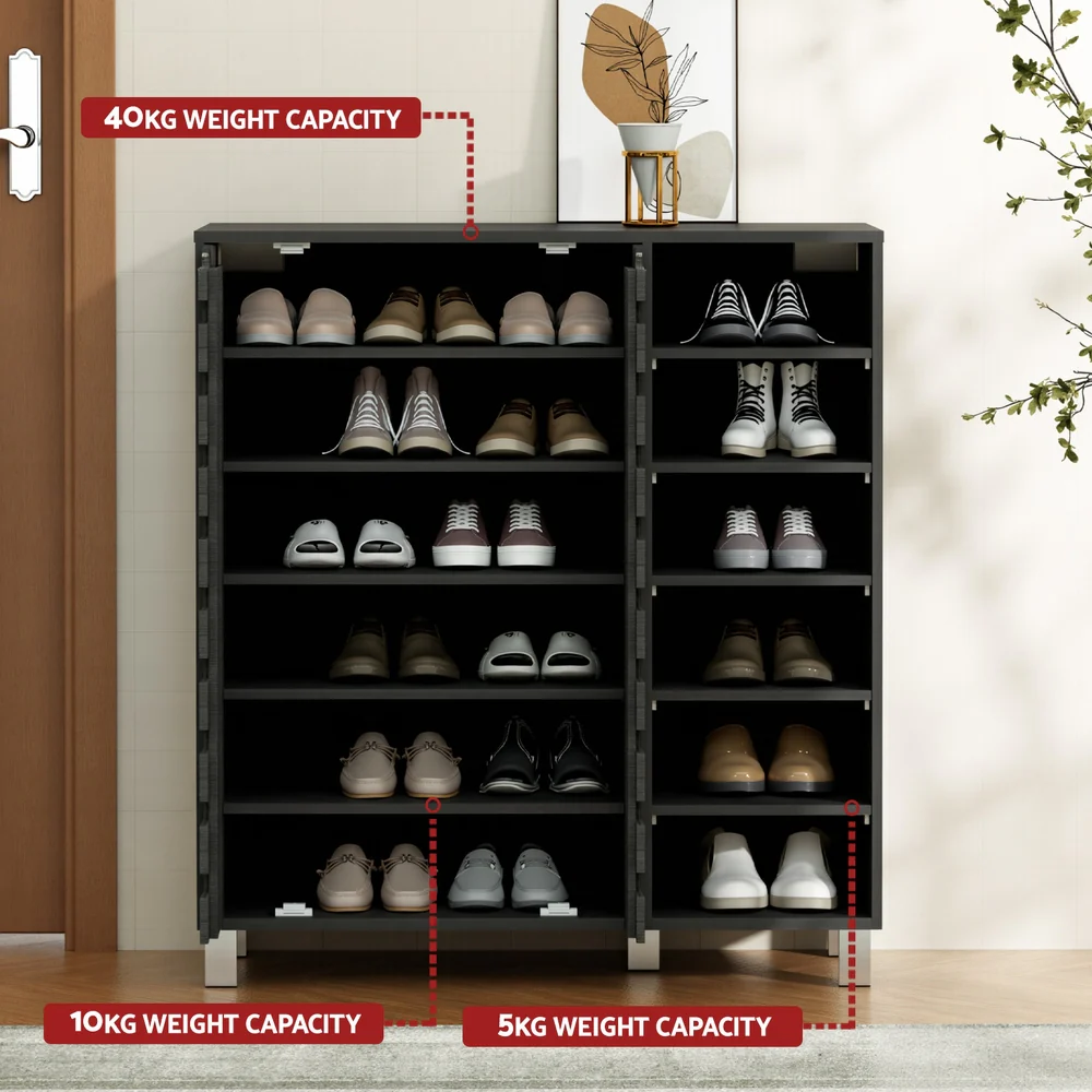 Artiss Shoe Rack Cabinet 6 Tier Storage Shelf Black - Image 7