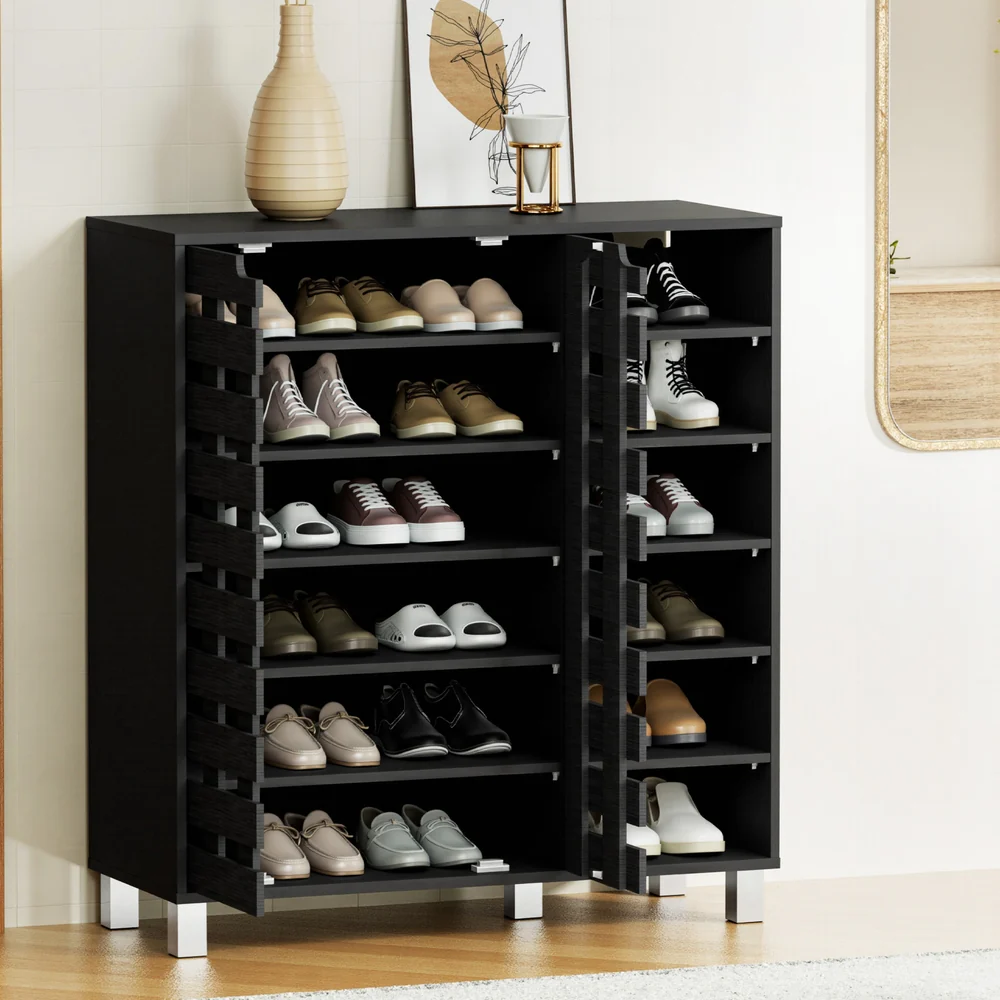Artiss Shoe Rack Cabinet 6 Tier Storage Shelf Black - Image 8