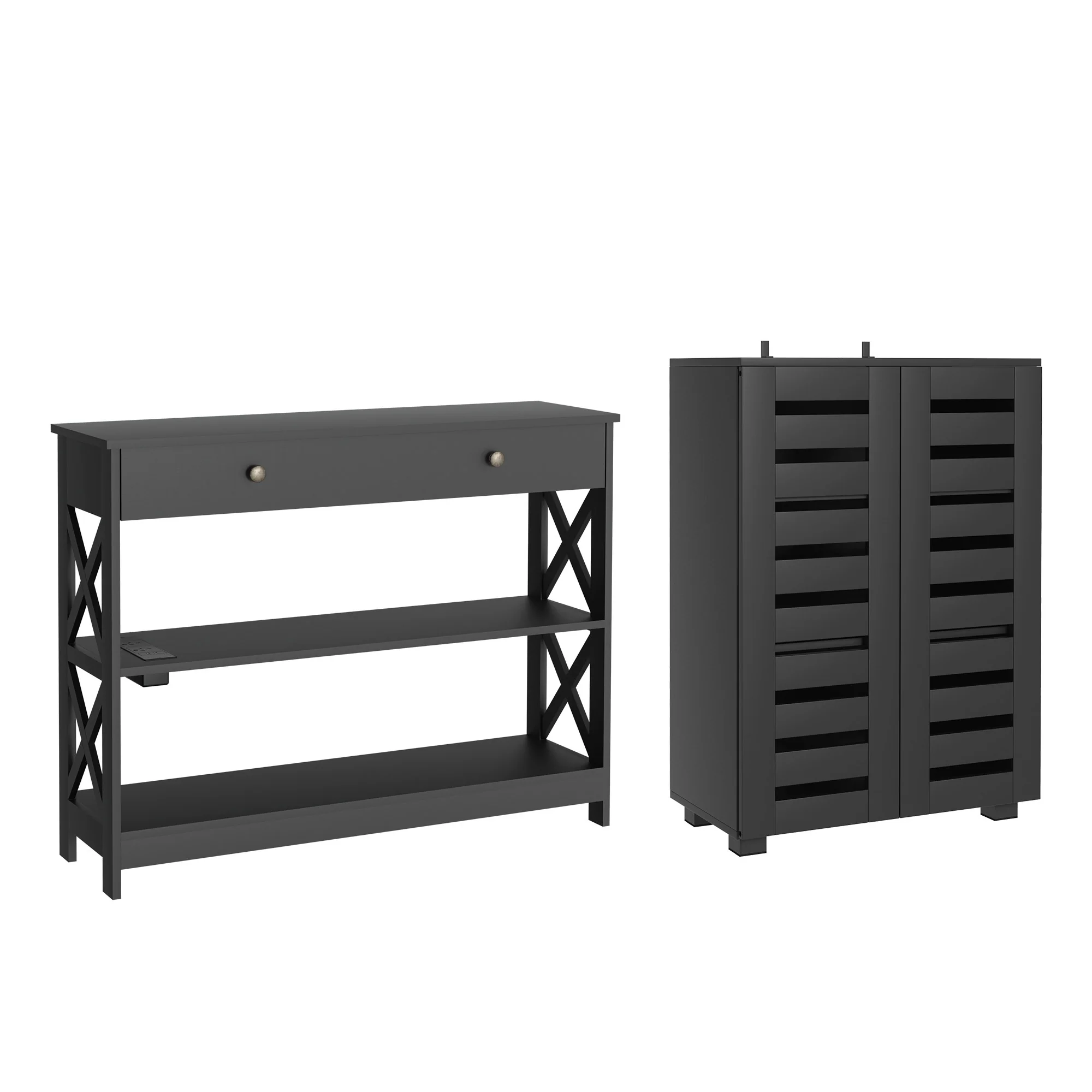 Artiss Shoe Rack Cabinet & Console Table Set Storage Shelf Black - Image 2