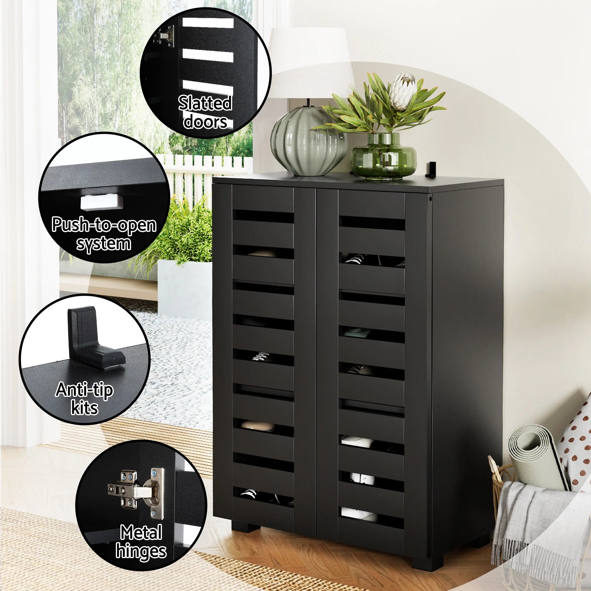 Artiss Shoe Rack Cabinet & Console Table Set Storage Shelf Black - Image 7