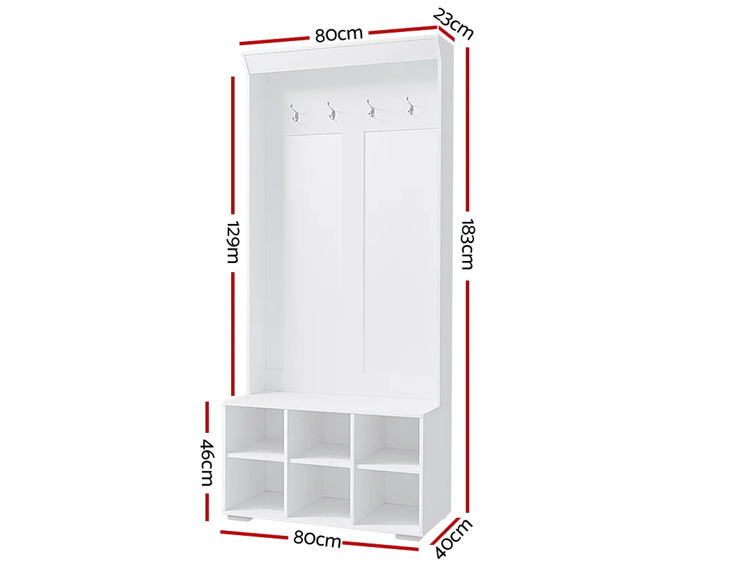 Artiss Shoe Rack Cabinet Hall Tree Coat Rack 180CM White - Image 3