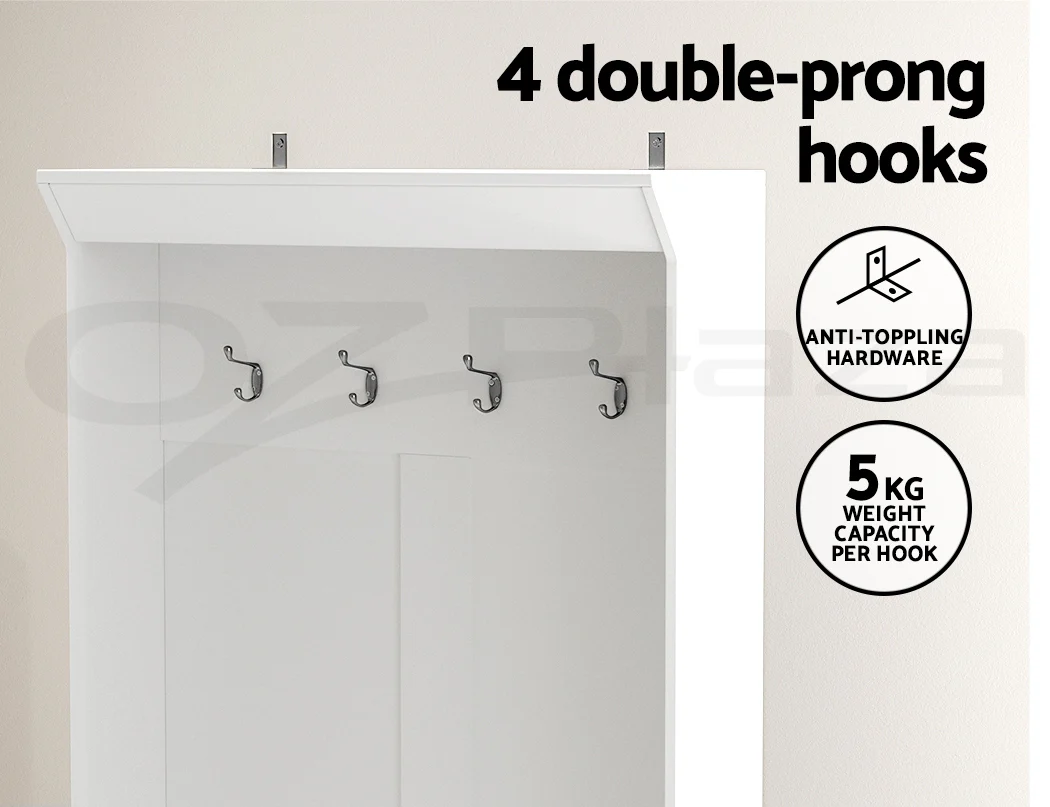 Artiss Shoe Rack Cabinet Hall Tree Coat Rack 180CM White - Image 5