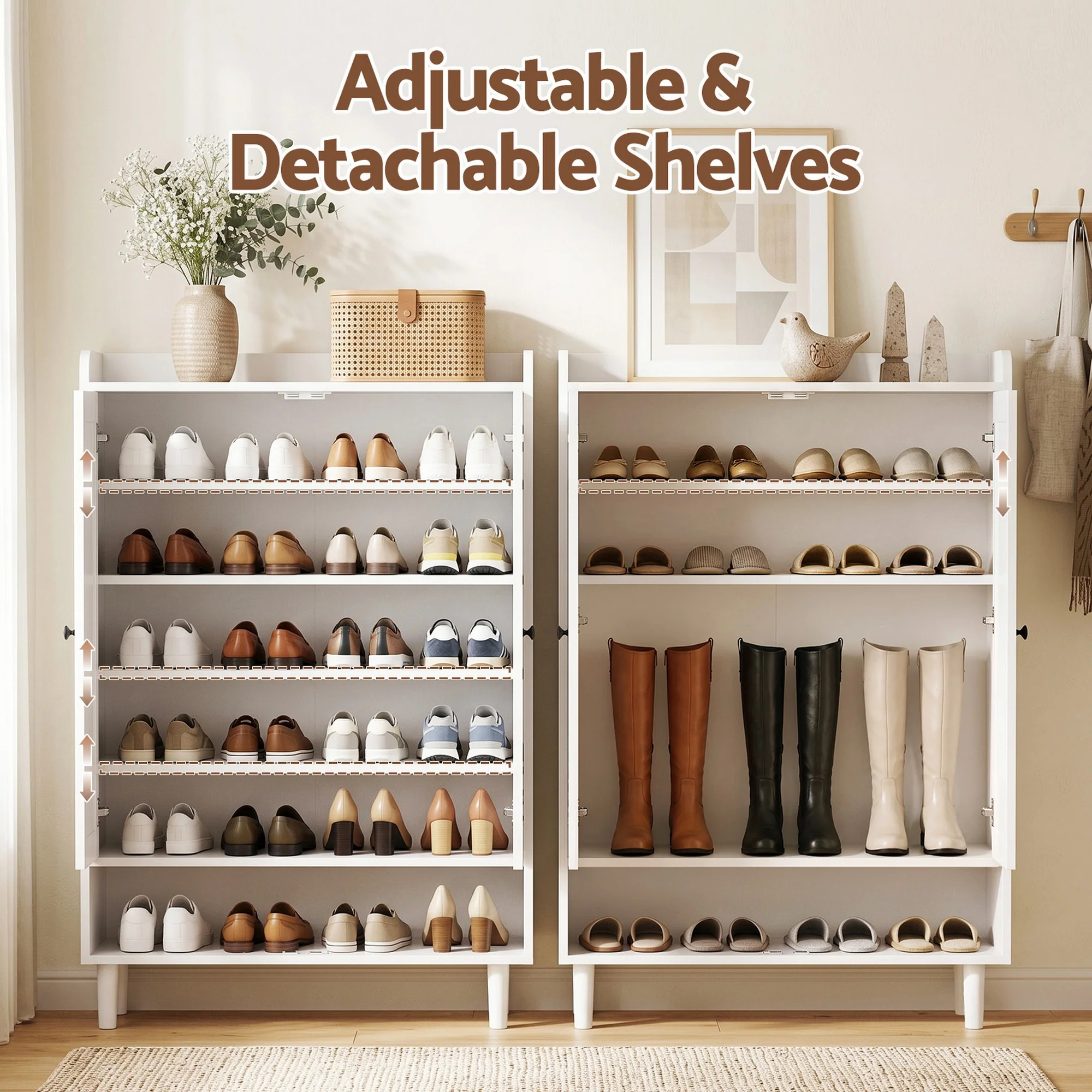 Artiss Shoe Rack Cabinet Storage Cupboard 3 Adjustable Shelves White - Image 5