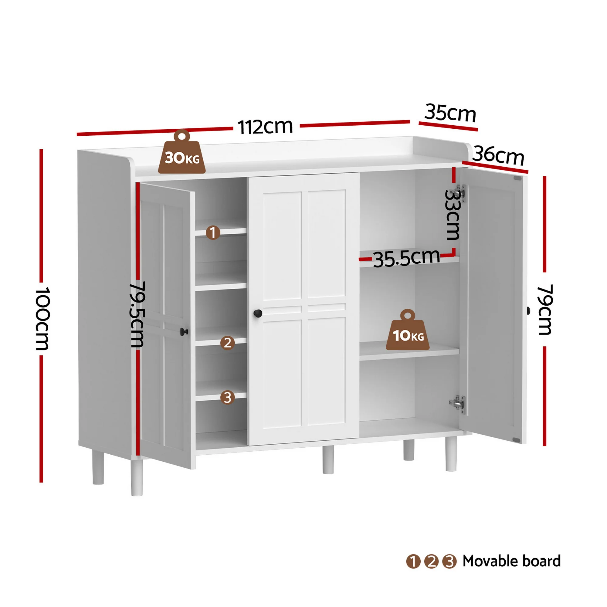 Artiss Shoe Rack Cabinet Storage Cupboard Adjustable Shelf White - Image 3