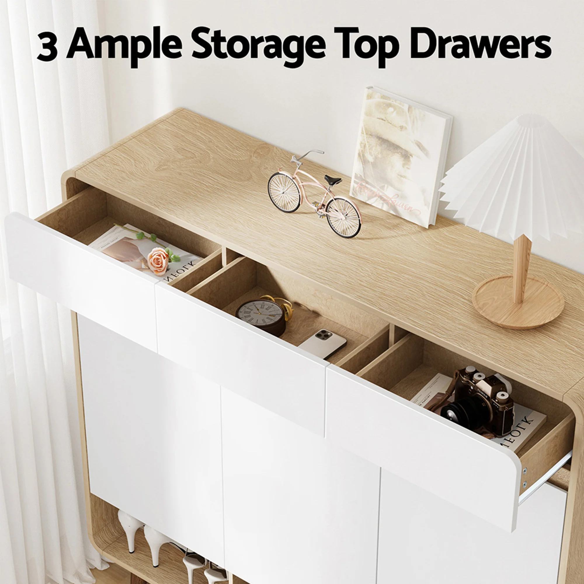 Artiss Shoe Rack Cabinet Wooden & Bamboo Clothes Rack Set Storage Shelf White Pine - Image 6