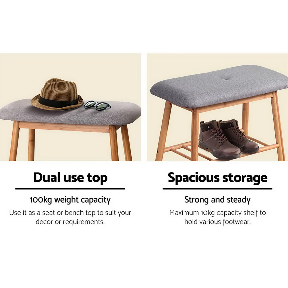 Artiss Shoe Rack Shoe Bench Fabric Seat 2 Pairs - Image 6