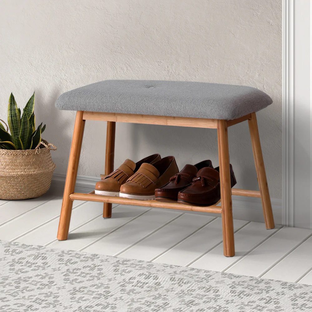 Artiss Shoe Rack Shoe Bench Fabric Seat 2 Pairs - Image 8