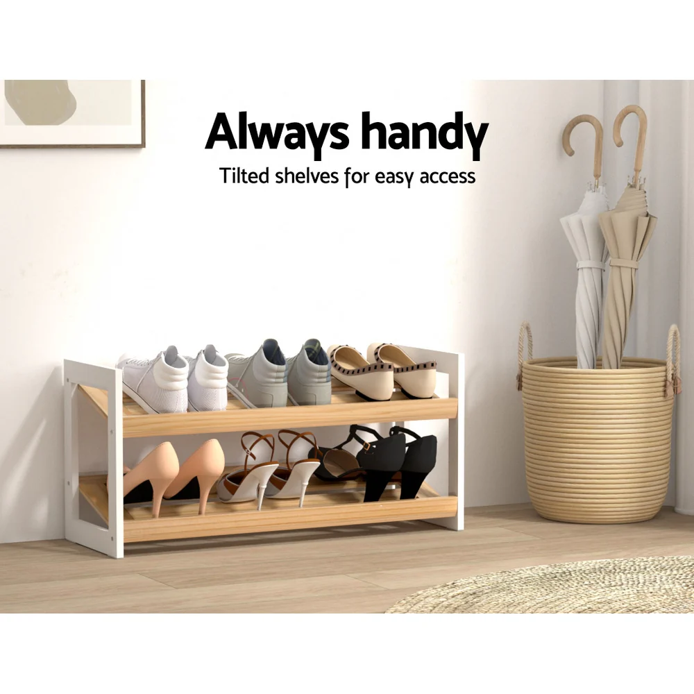 Artiss Shoe Rack 2 Tier 6 Pairs White Kara - Image 6
