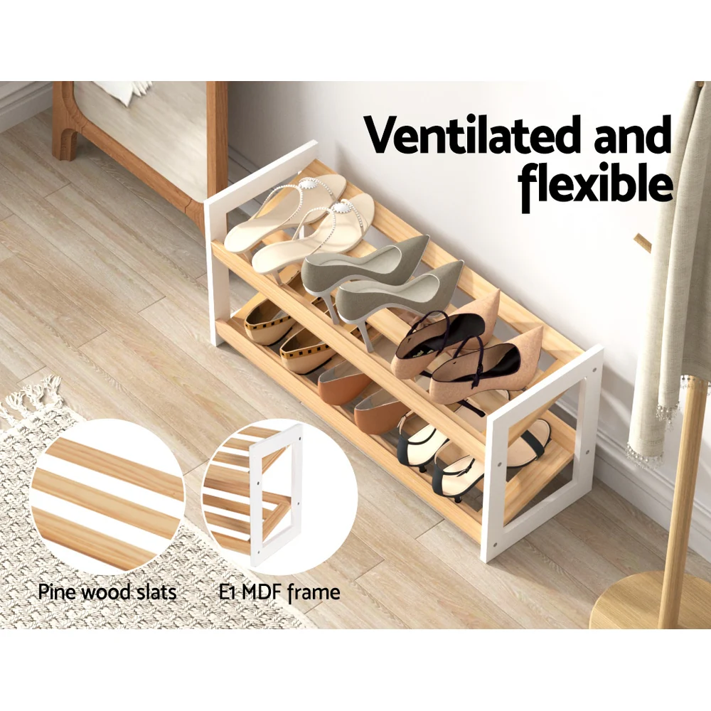 Artiss Shoe Rack 2 Tier 6 Pairs White Kara - Image 7