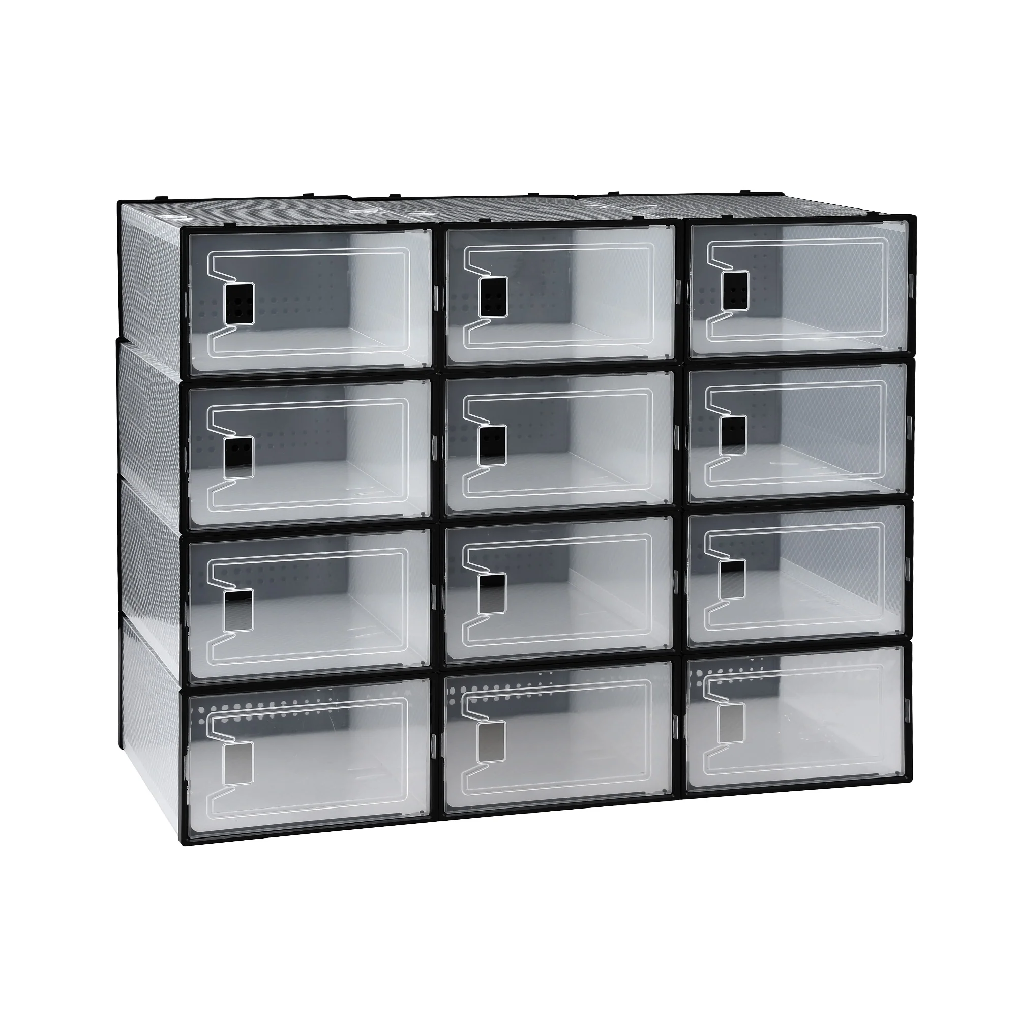Artiss Shoe Storage Box DIY Set of 12 Stackable Black - Image 2