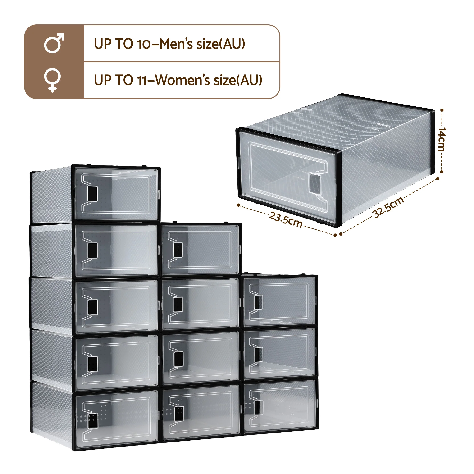 Artiss Shoe Storage Box DIY Set of 12 Stackable Black - Image 3