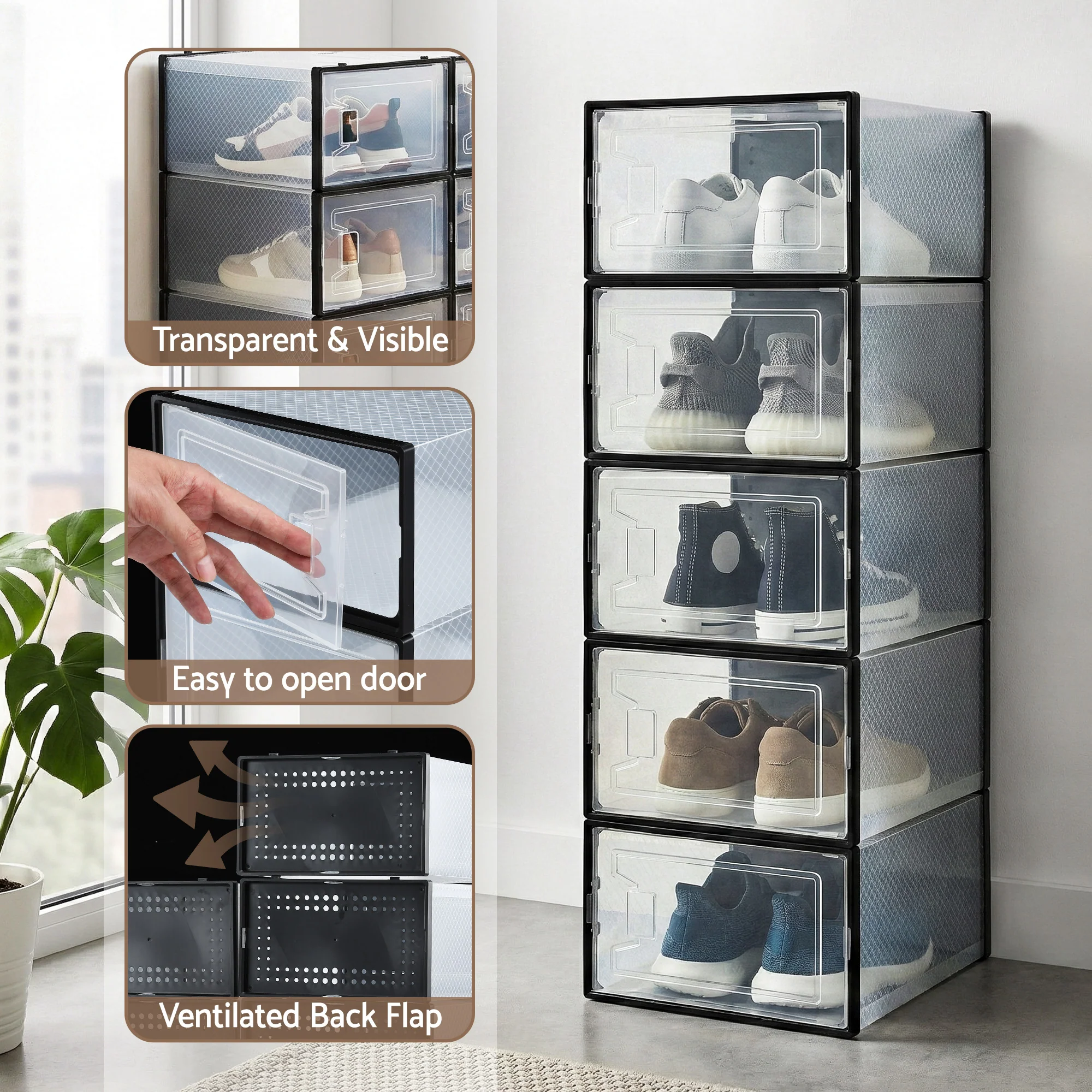 Artiss Shoe Storage Box DIY Set of 12 Stackable Black - Image 7