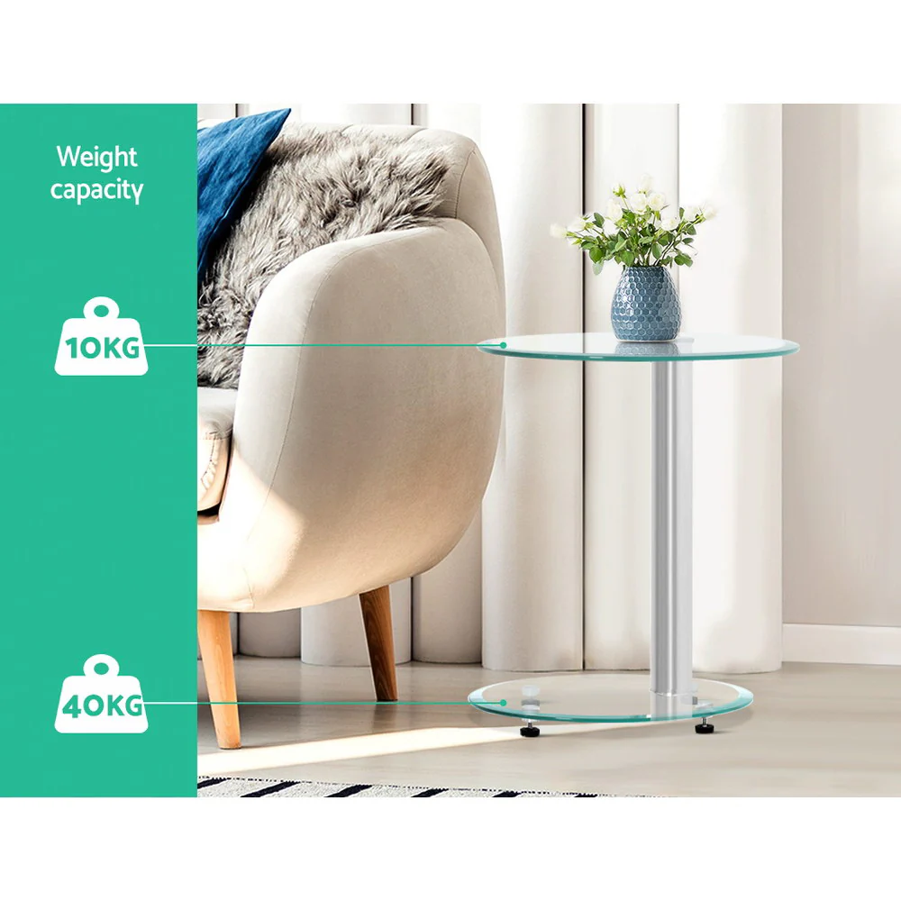 Artiss Coffee Table Round Tempered Glass Side End Beside Tables Cafe 45cm - Image 6