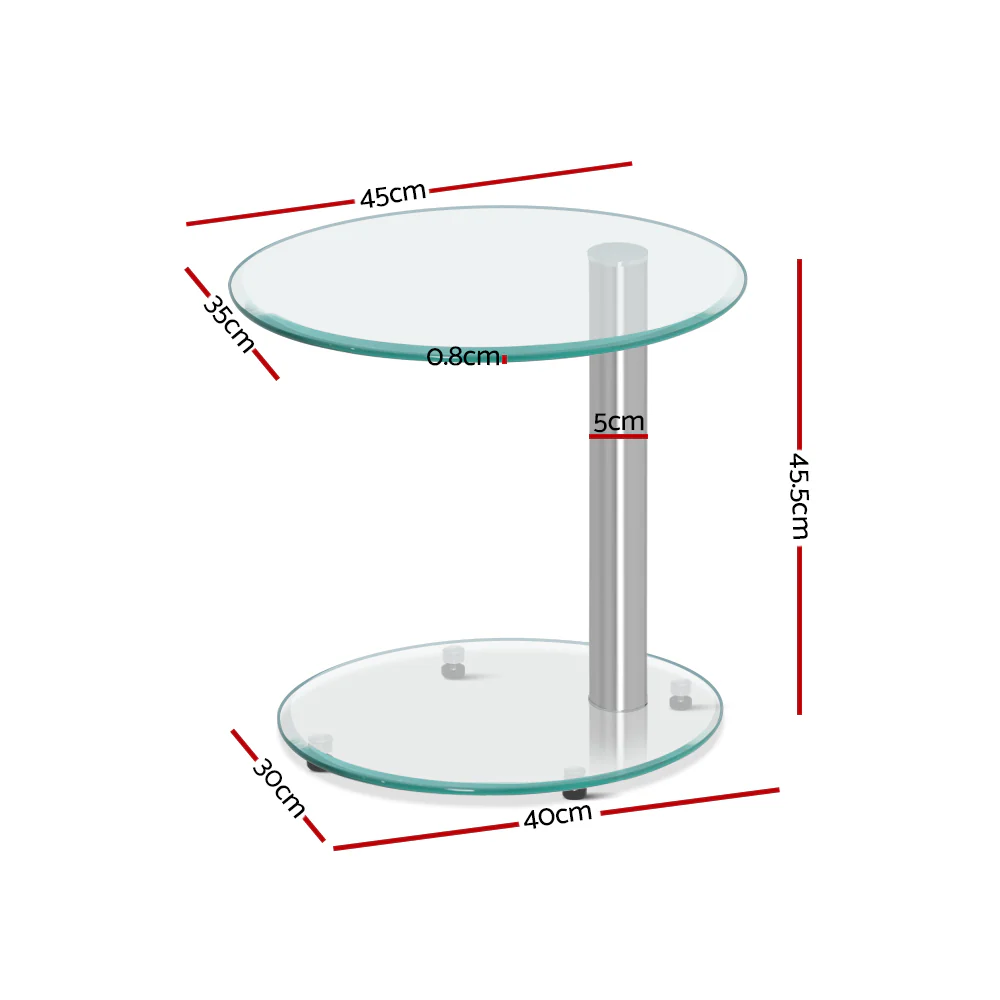 Artiss Coffee Table Round Tempered Glass Side End Beside Tables Cafe 45cm - Image 7