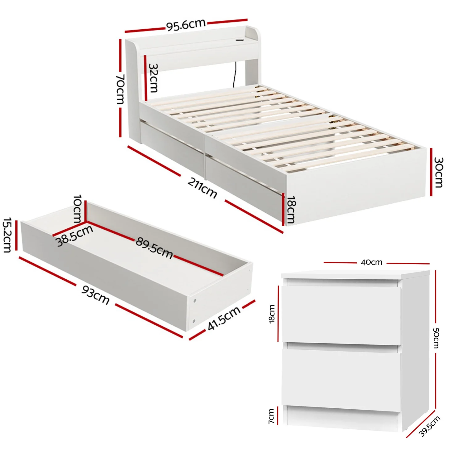 Artiss Single Bed Frame and Bedside Table - Image 2