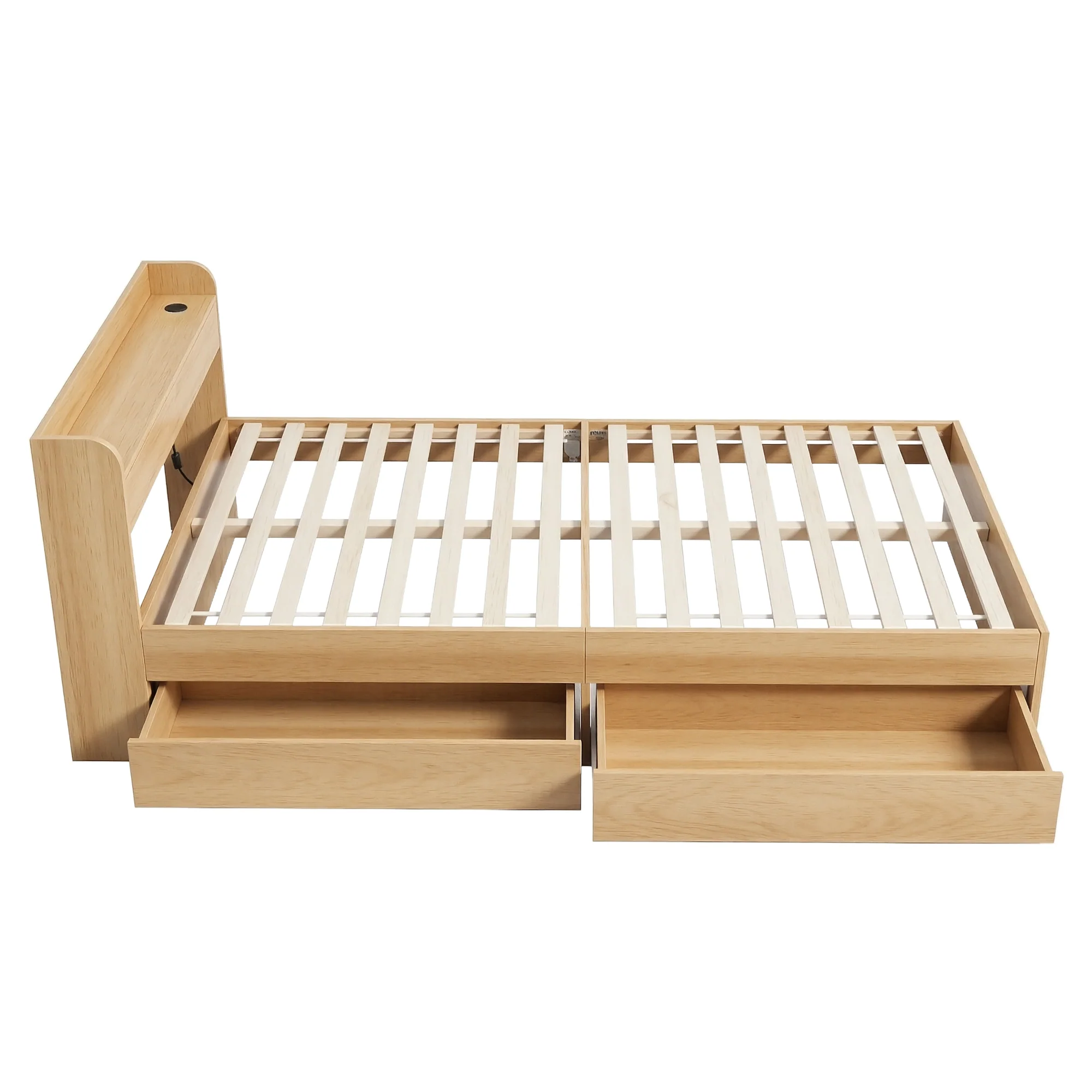 Artiss Single Bed Frame with 2 Storage Drawers Platform Bed Base with USB Ports Sturdy Wooden Slat Support Natural - Image 5