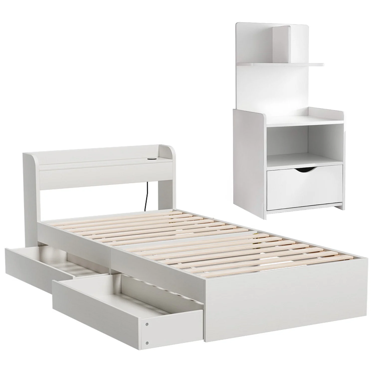Artiss Single Bed Frame  with Charging Ports and Bedside Table - Image 3