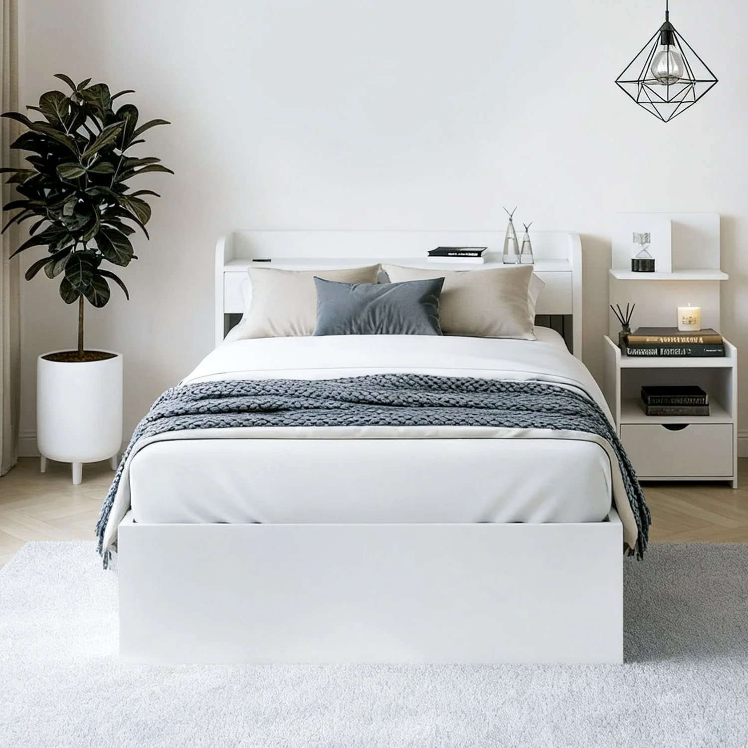Artiss Single Bed Frame  with Charging Ports and Bedside Table - Image 4