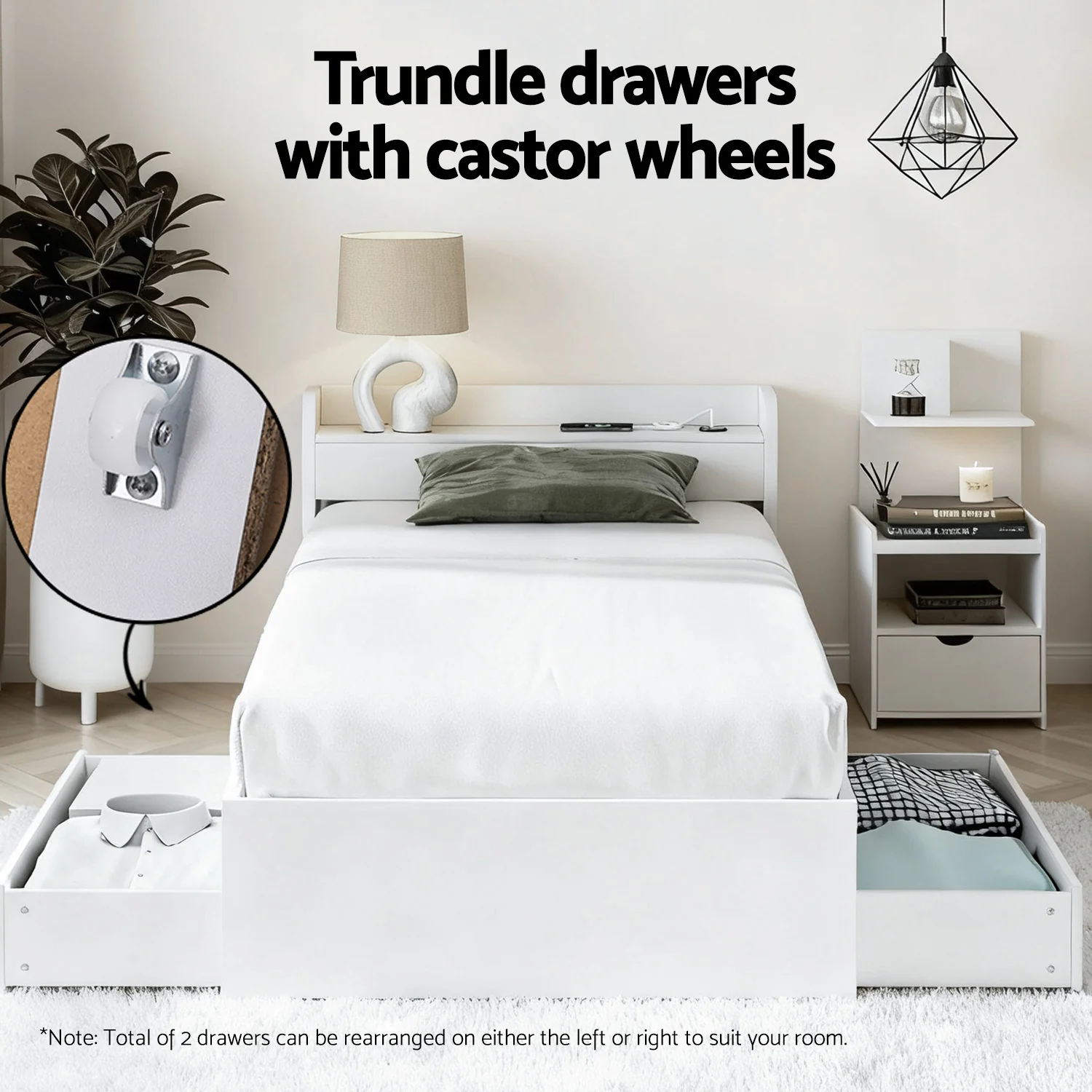 Artiss Single Bed Frame  with Charging Ports and Bedside Table - Image 6
