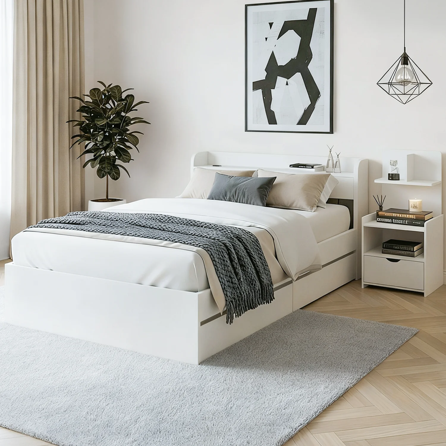 Artiss Single Bed Frame  with Charging Ports and Bedside Table - Image 7