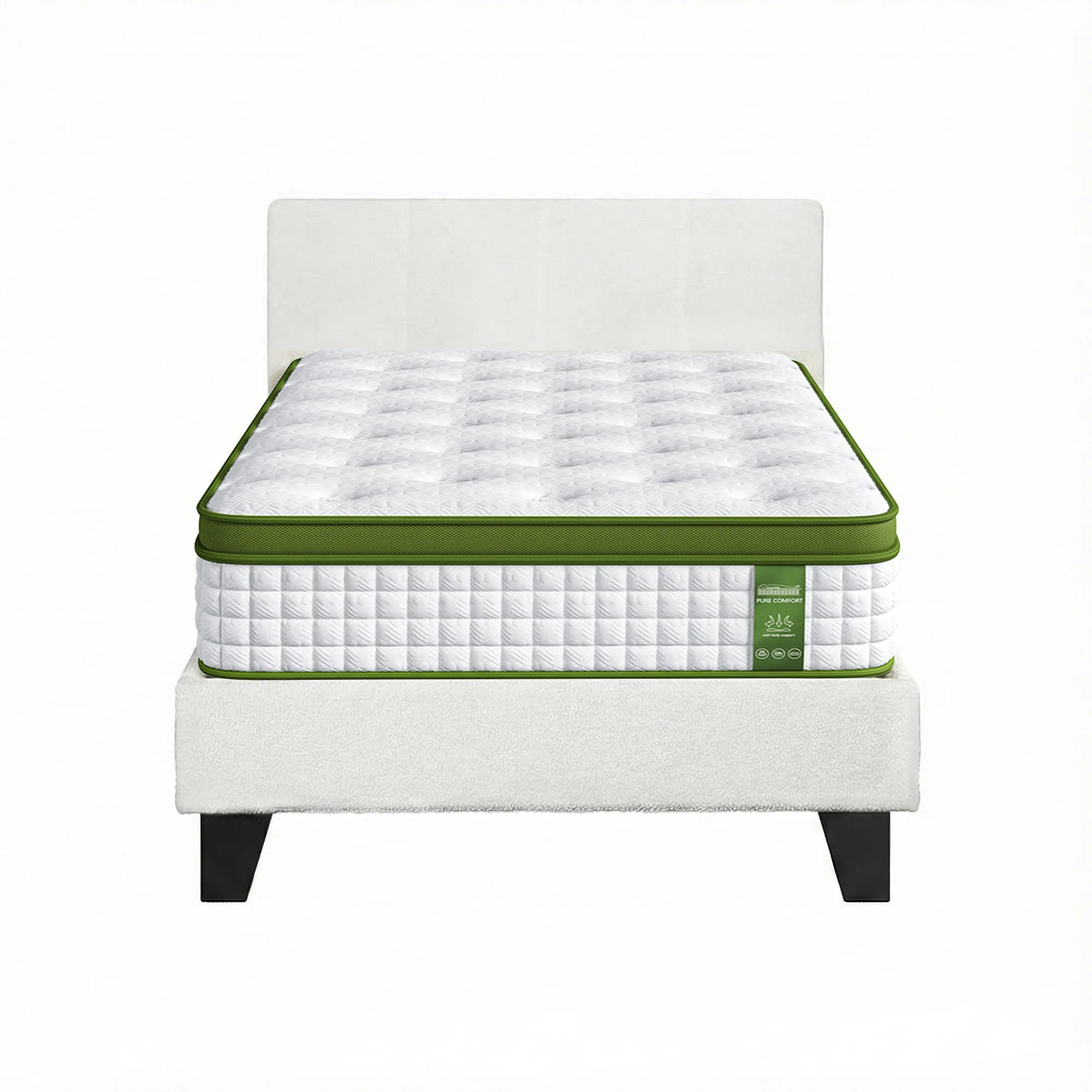 Artiss Single Bed Frame with Hybrid Mattress Set 30cm Medium Firm Platform Headboard Boucle Upholstered Pocket Coil for Pressure Relief - Image 3
