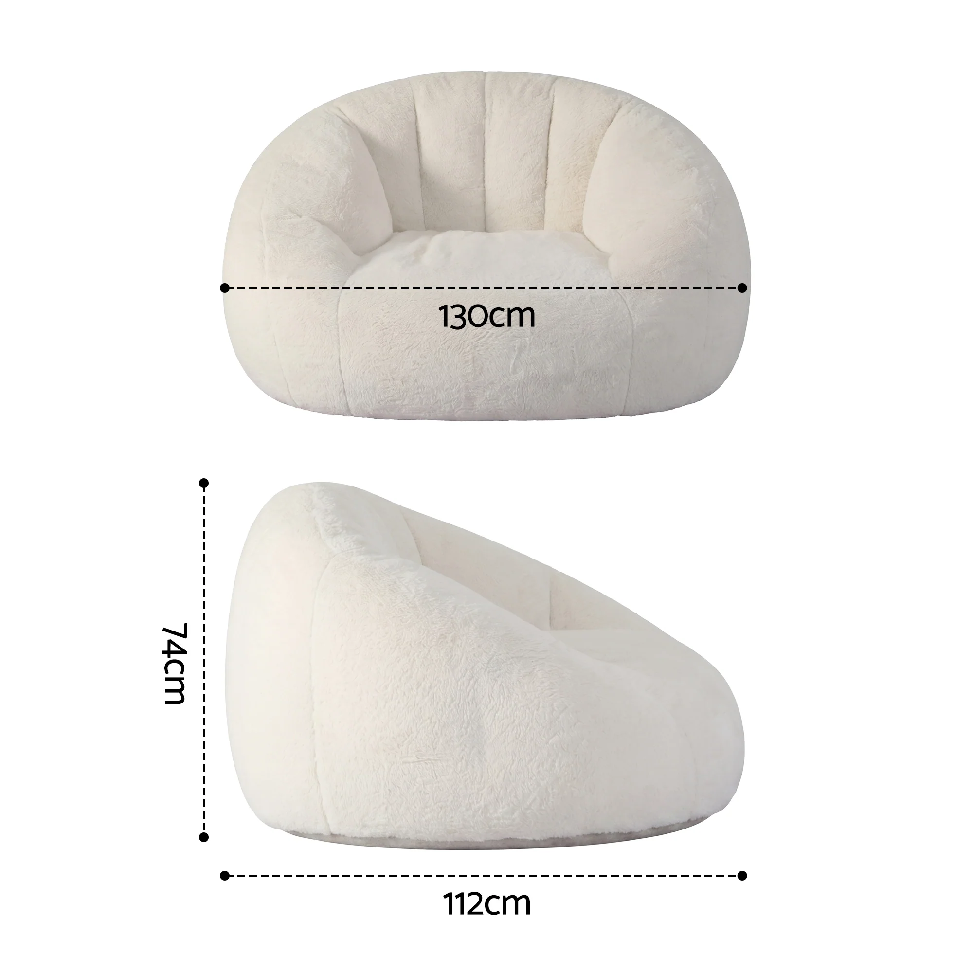 Artiss Single Small Boneless Couch Comfy Bean Bag for Living Room Faux Fur White - Image 3
