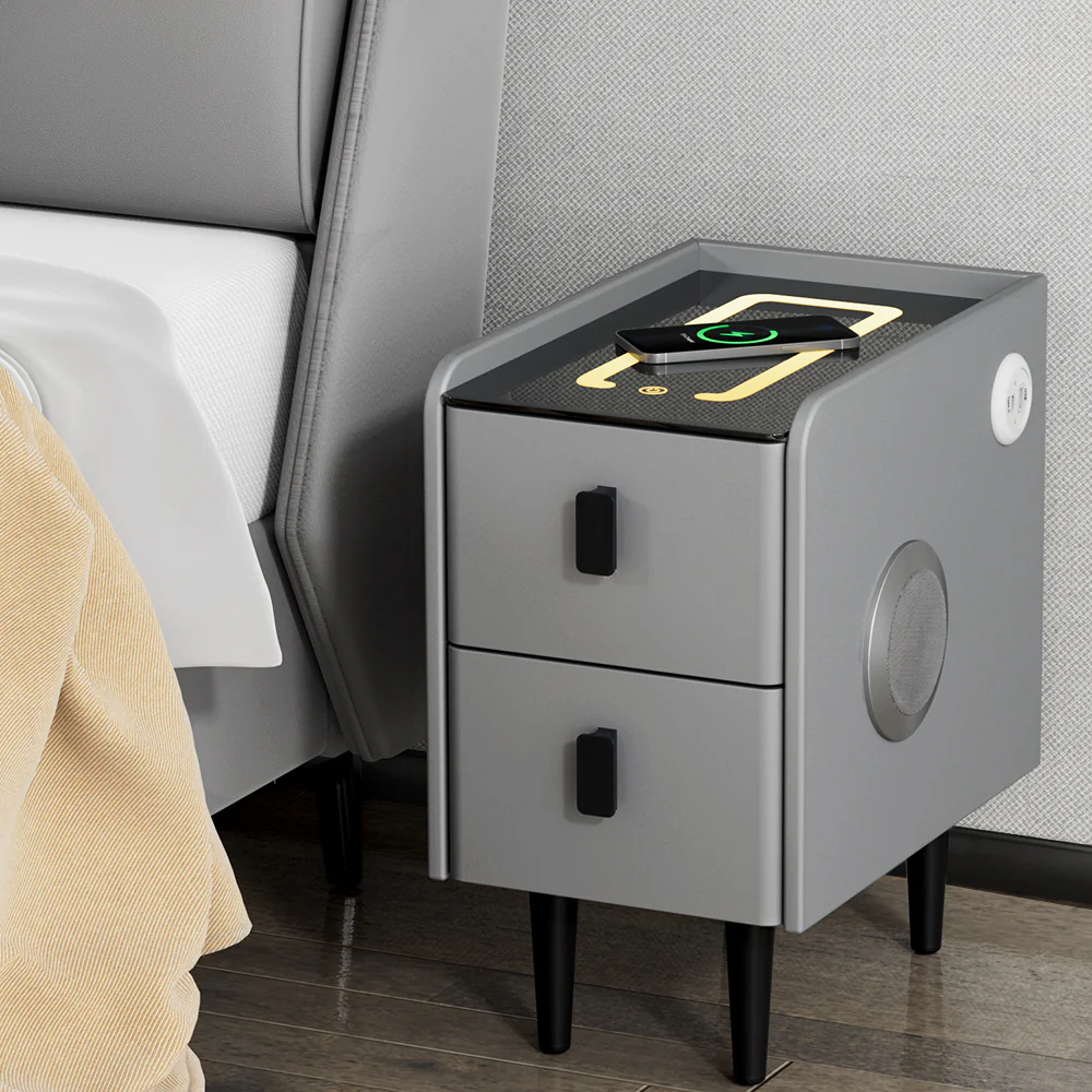 Artiss Smart Bedside Table 2 Drawers with Wireless Charging Ports LED Grey AIDA - Image 7