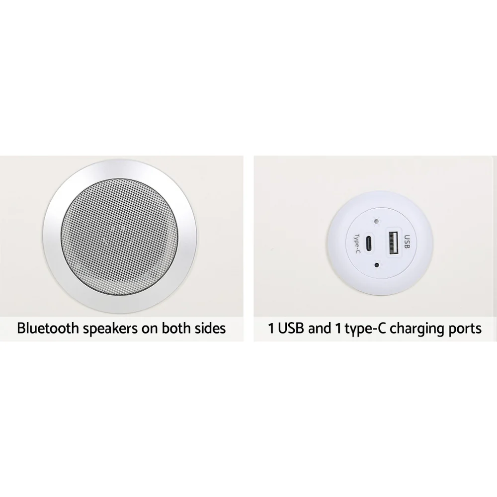 Artiss Smart Bedside Table 2 Drawers with Wireless Charging Ports LED White AIKA - Image 5