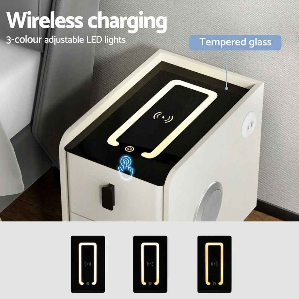 Artiss Smart Bedside Table with Wireless Charging - AIDA White - Image 5