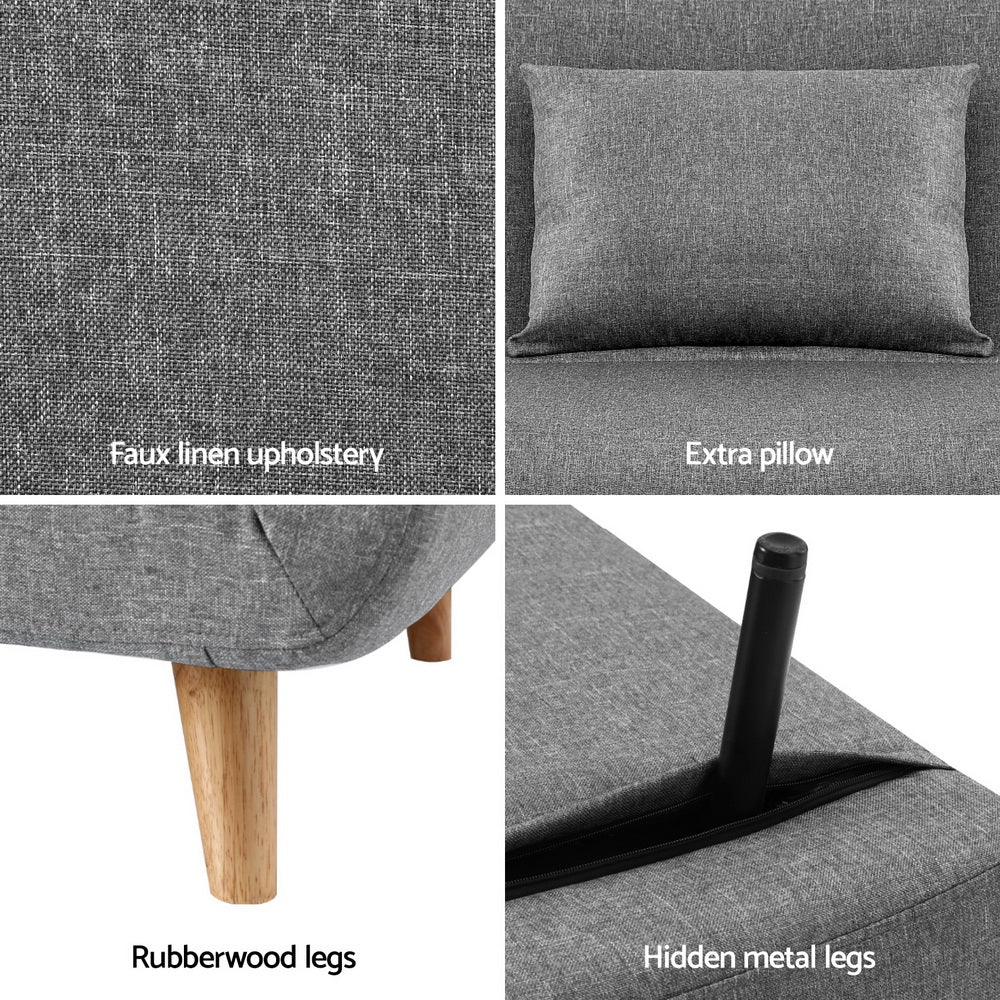 Artiss Sofa Bed 2 Seater Convertible Couch Recliner Lounge Chair Linen - Image 6