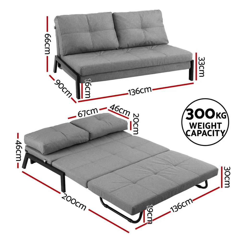 Artiss Sofa Bed 2 Seater Folding Convertible Couch Recliner Lounge Chair - Image 2