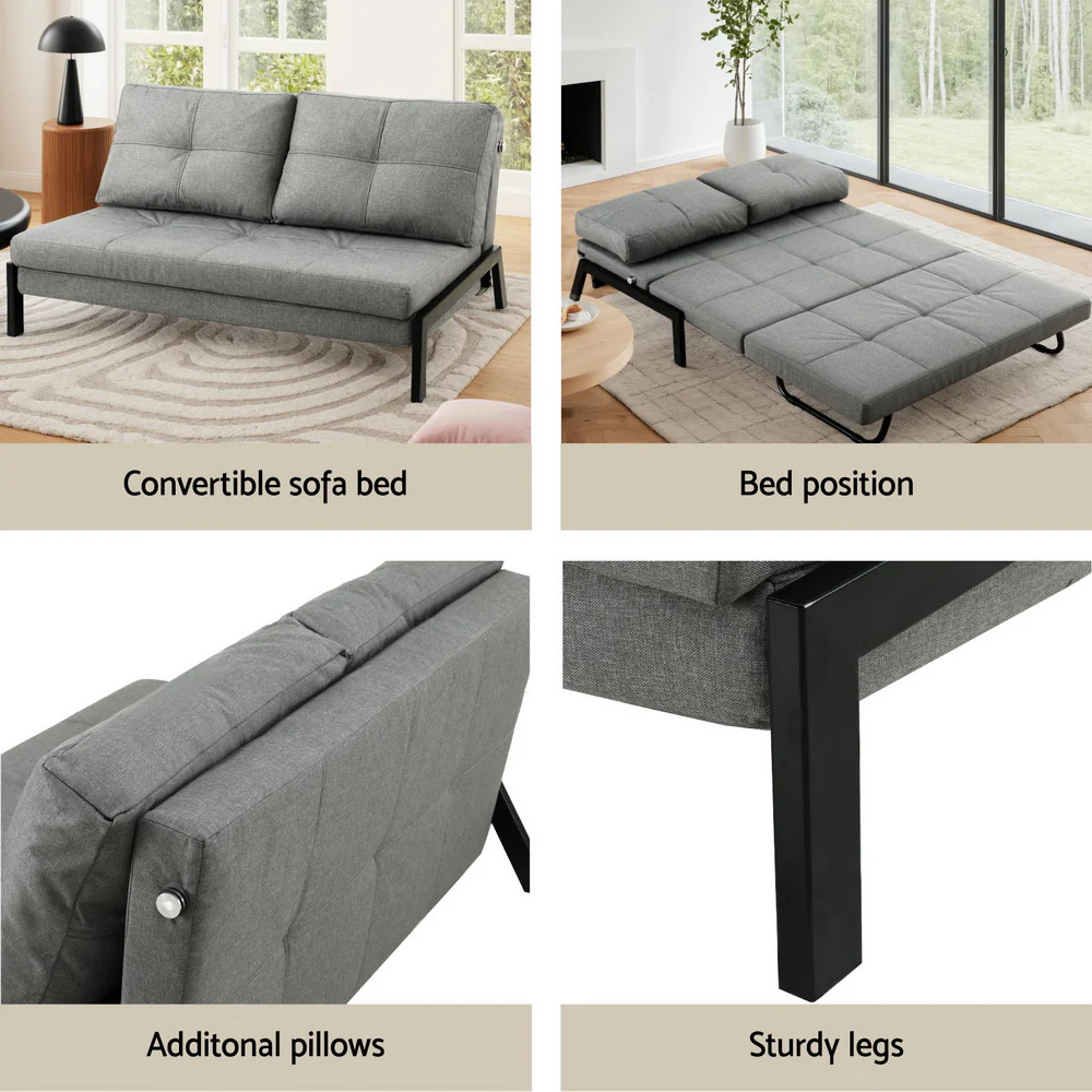 Artiss Sofa Bed 2 Seater Folding Convertible Couch Recliner Lounge Chair - Image 6