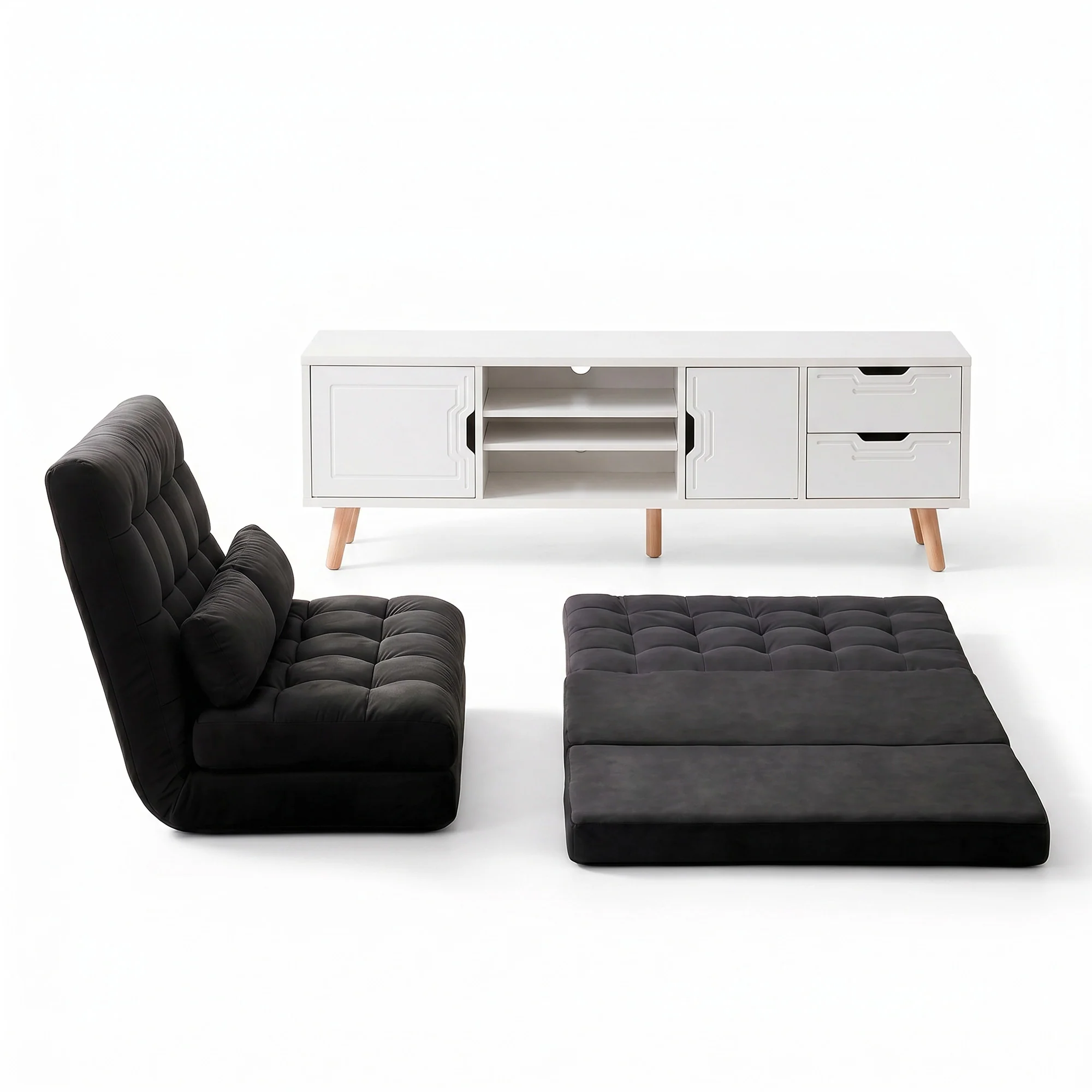 Artiss Sofa Bed Adjustable Floor Chair & TV Unit 120cm Entertainment Cabinet Set - Image 4