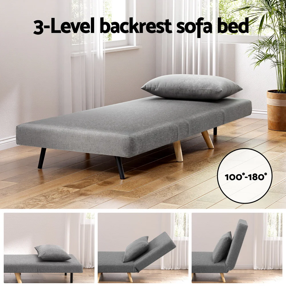 Artiss Sofa Bed Convertible Couch Recliner Lounge Chair Linen Grey - Image 4