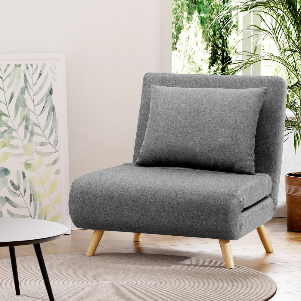 Artiss Sofa Bed Convertible Couch Recliner Lounge Chair Linen Grey - Image 7
