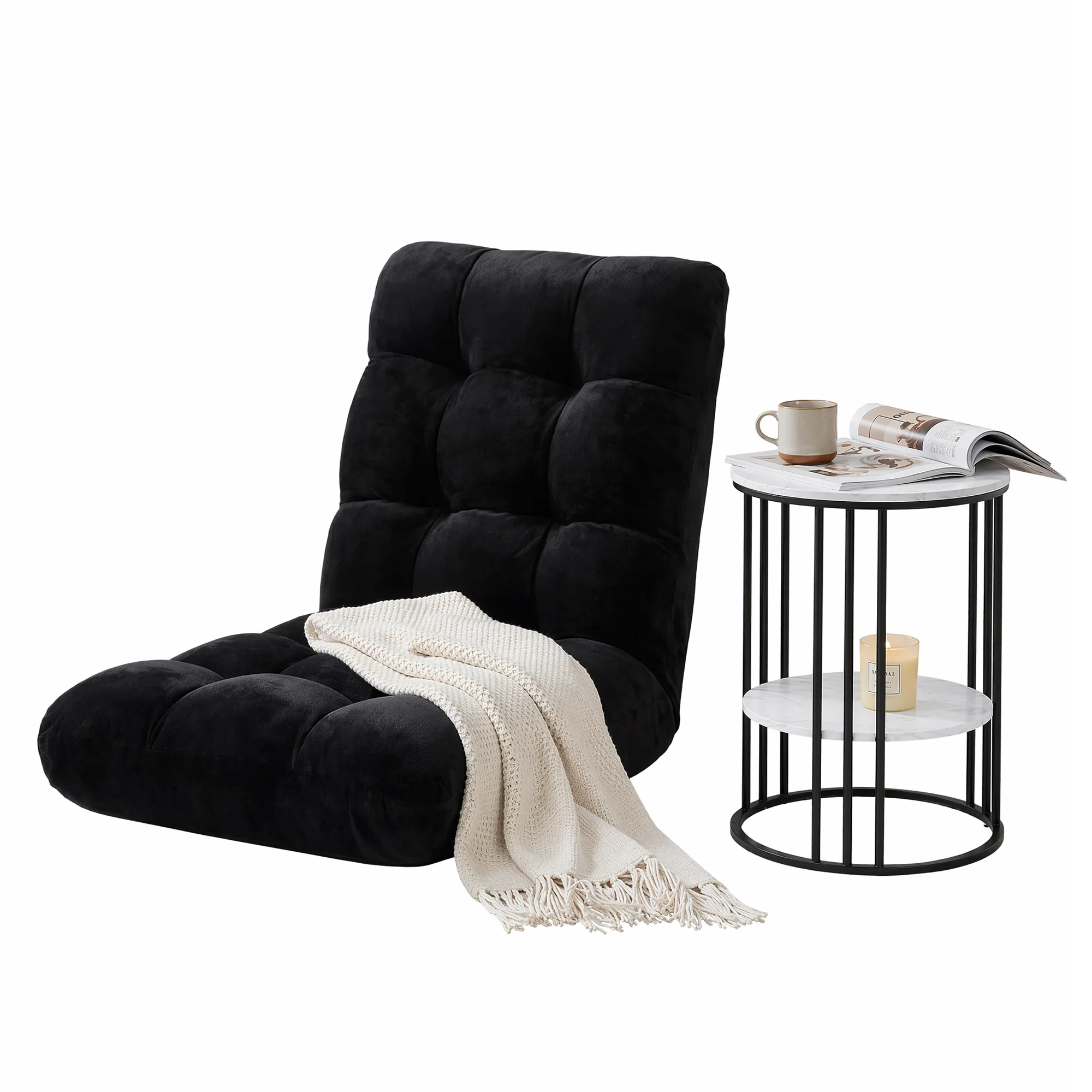 Artiss Sofa Bed Floor Lounge Recliner Foldable Chair & Side Table Bundle - Image 2