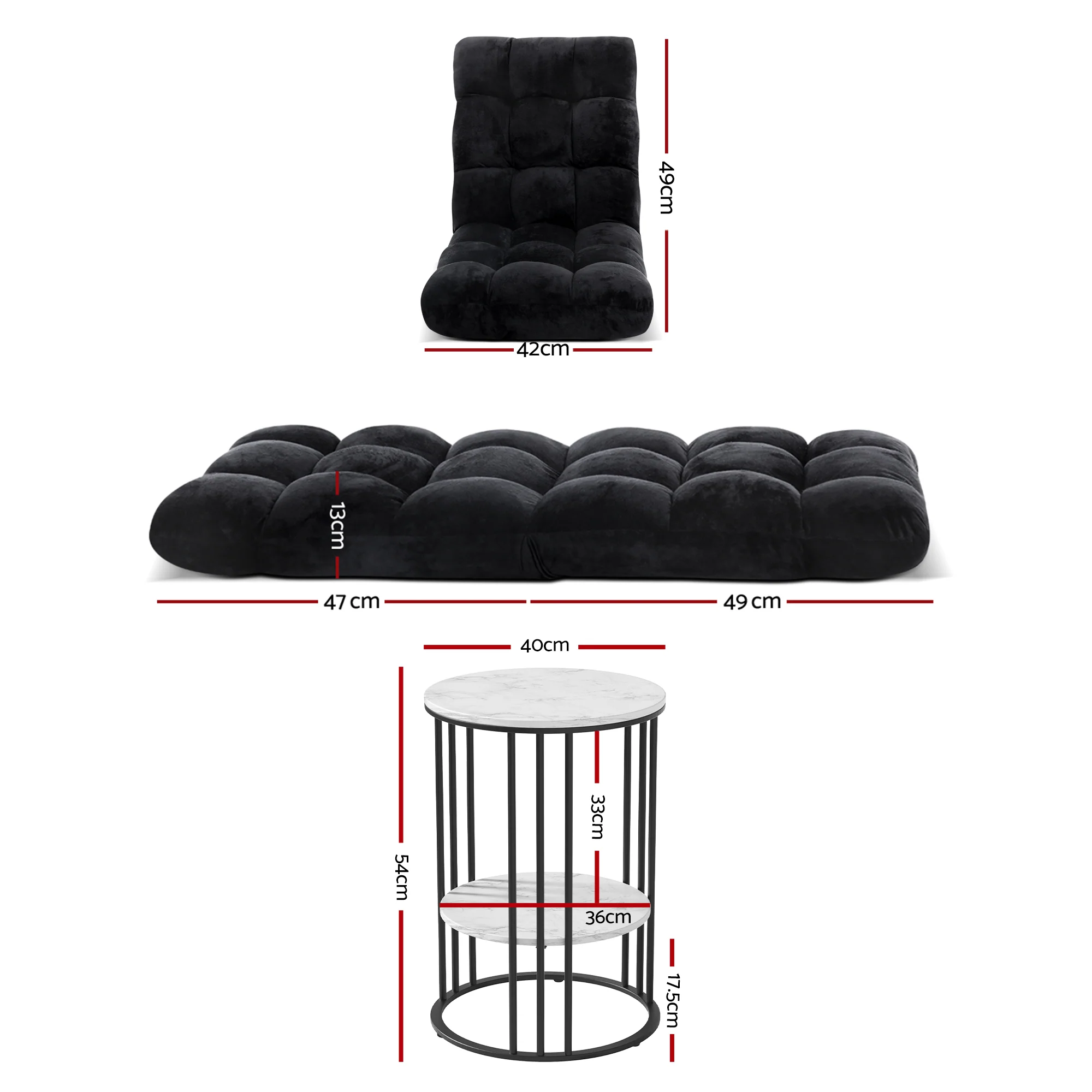 Artiss Sofa Bed Floor Lounge Recliner Foldable Chair & Side Table Bundle - Image 3