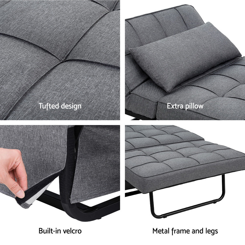 Artiss Sofa Bed Ottoman 1 Seater Linen Grey - Image 6