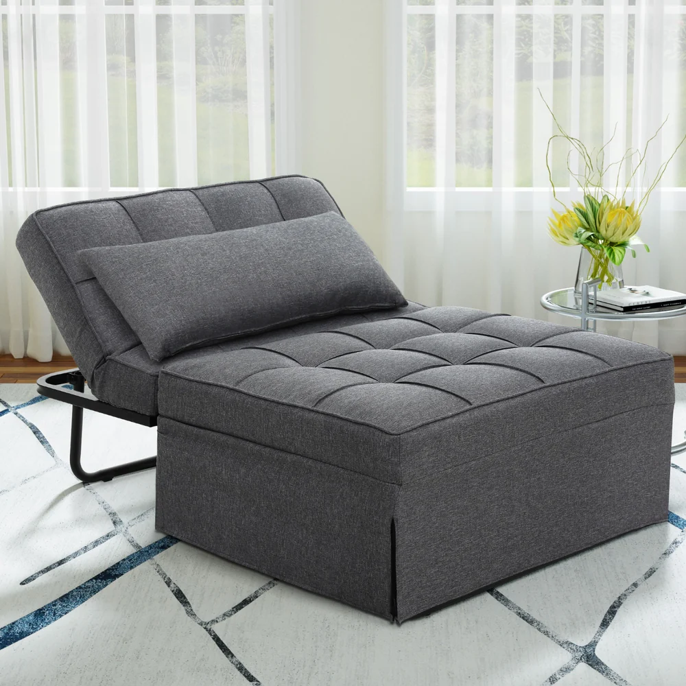 Artiss Sofa Bed Ottoman 1 Seater Linen Grey - Image 7