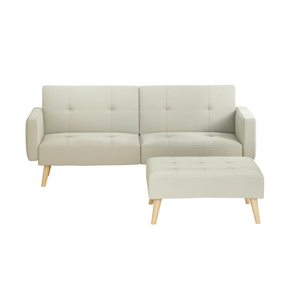 Artiss Sofa Bed Ottoman 3 Seater Beige Faux Linen - Image 3