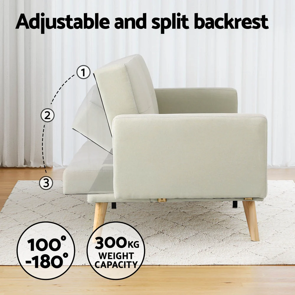 Artiss Sofa Bed Ottoman 3 Seater Beige Faux Linen - Image 4