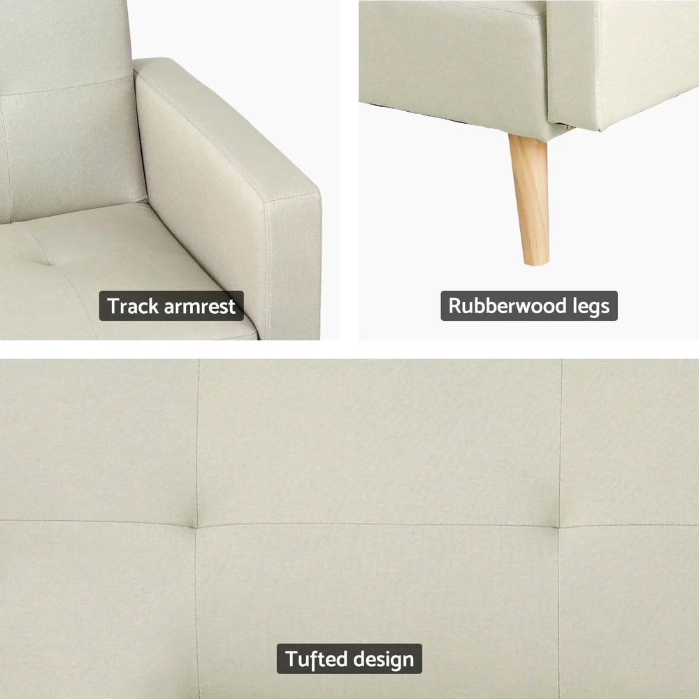 Artiss Sofa Bed Ottoman 3 Seater Beige Faux Linen - Image 6