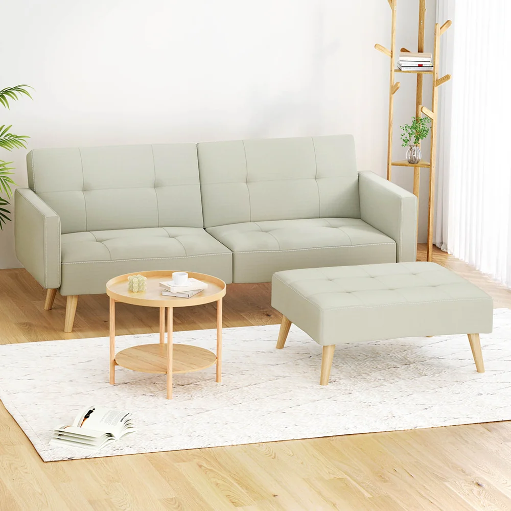 Artiss Sofa Bed Ottoman 3 Seater Beige Faux Linen - Image 7