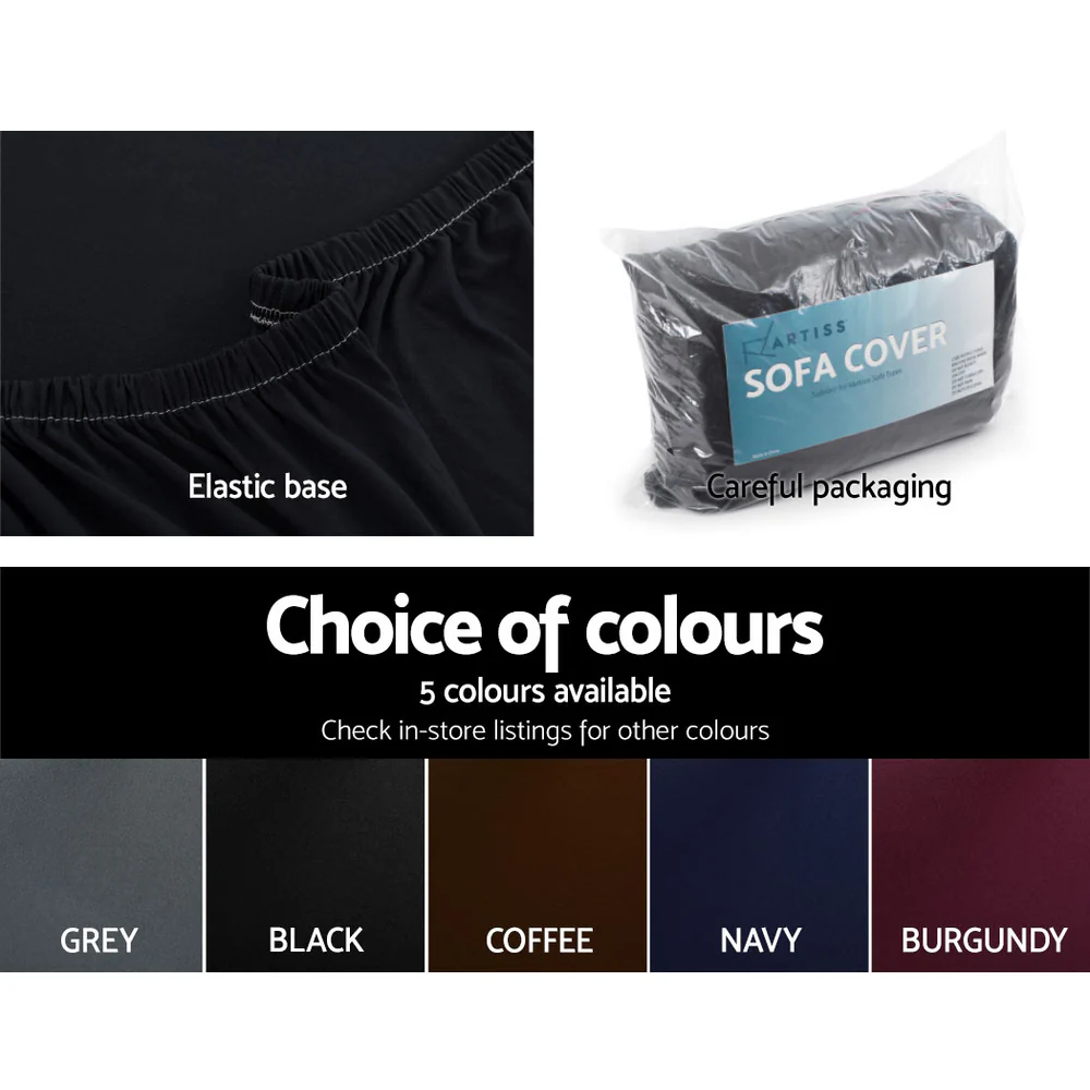 Artiss Sofa Cover Couch Covers 3 Seater Stretch Black - Image 5
