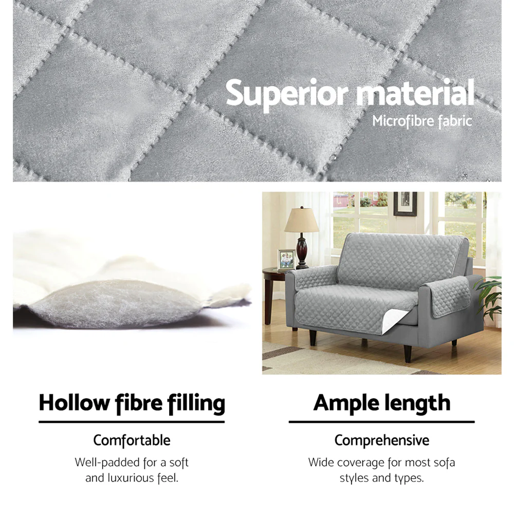 Artiss Sofa Cover Couch Covers 3 Seater Quilted Grey - Image 3