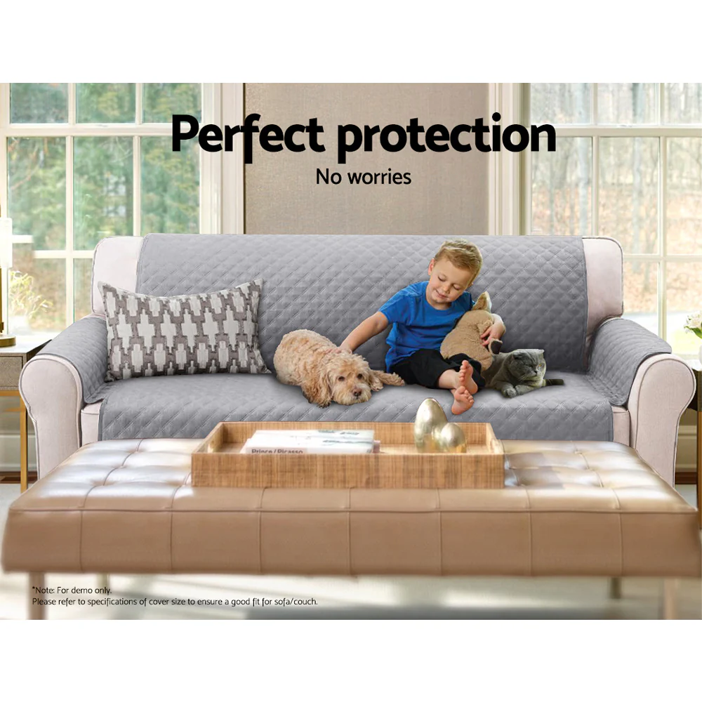 Artiss Sofa Cover Couch Covers 3 Seater Quilted Grey - Image 4