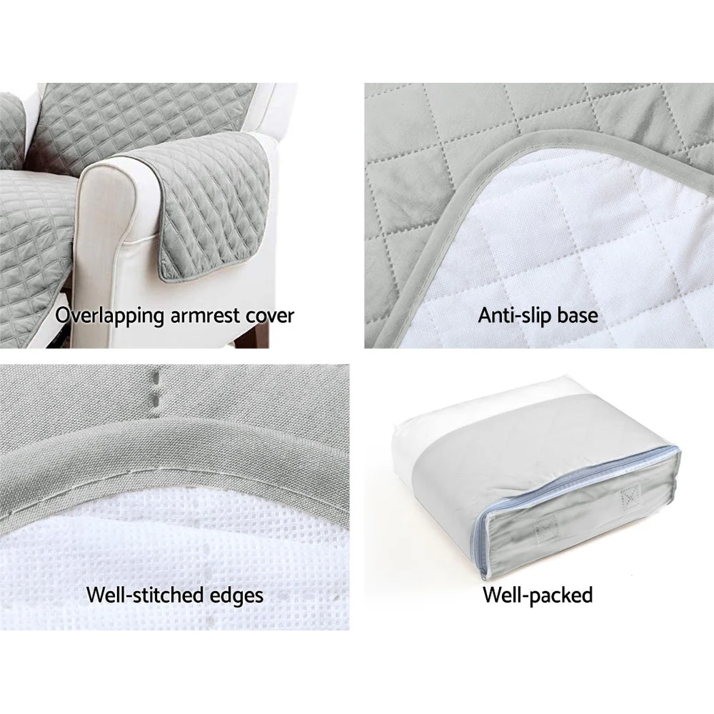 Artiss Sofa Cover Couch Covers 3 Seater Quilted Grey - Image 5