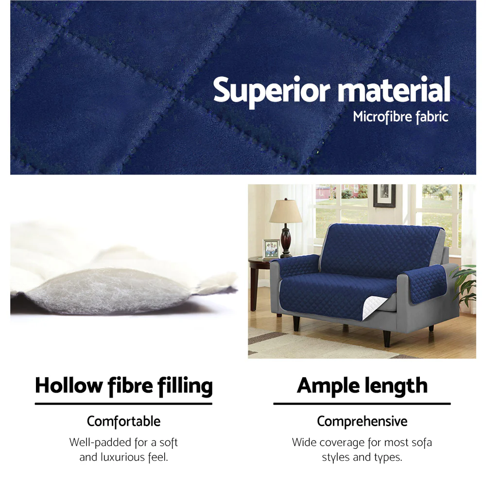Artiss Sofa Cover Couch Covers 3 Seater Quilted Navy - Image 4