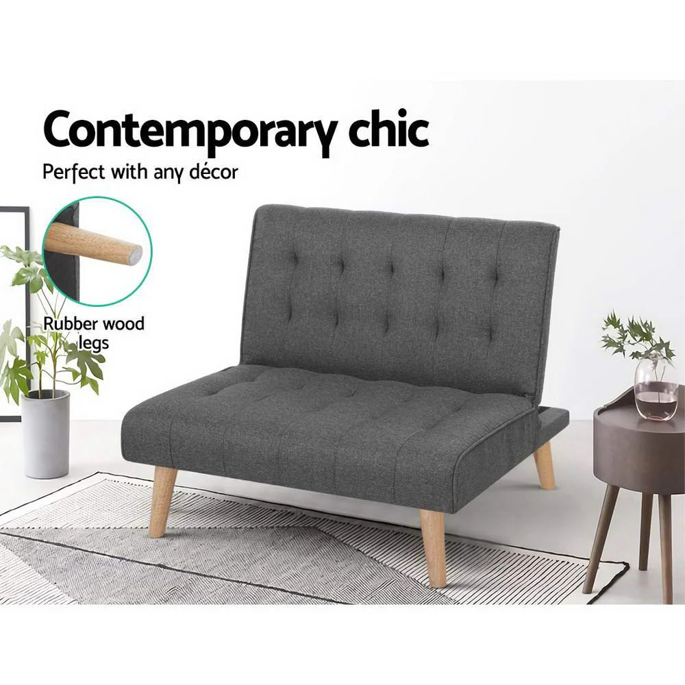 Artiss Recliner Single Sofa Bed Dark Grey Fabric - Image 3