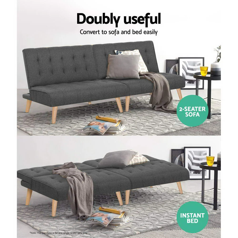 Artiss Recliner Single Sofa Bed Dark Grey Fabric - Image 6